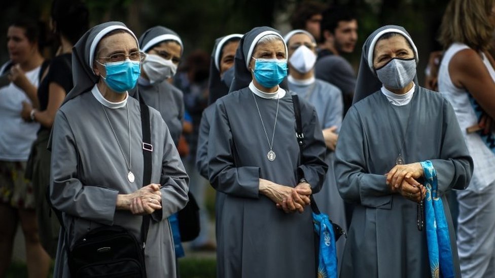 Nuns take part in a demonstration against abortion in Buenos Aires, Argentina, 28 December 2020.