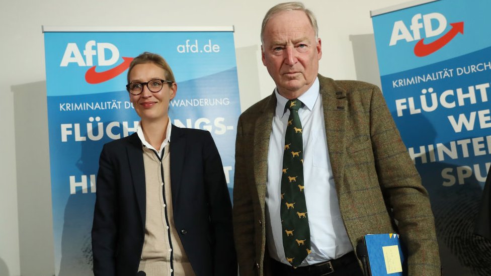 Alice Weidel y Alexander Gauland, colíderes del populista Partido Alternativa para Alemania esperan un considerable porcentaje del voto. Alice Weidel y Alexander Gauland, líderes del partido de extrema derecha Alternativa para Alemania