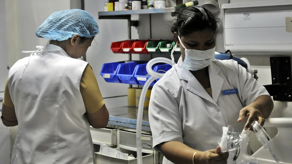Enfermeras en un hospital de Nueva Delhi
