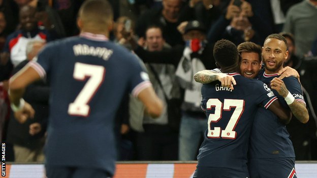 Lionel Messi celebrates his goal against Manchester City - his first for PSG