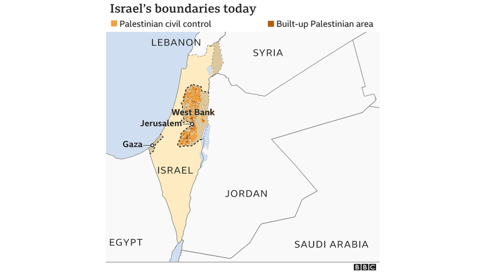 Map of Israel's boundaries today