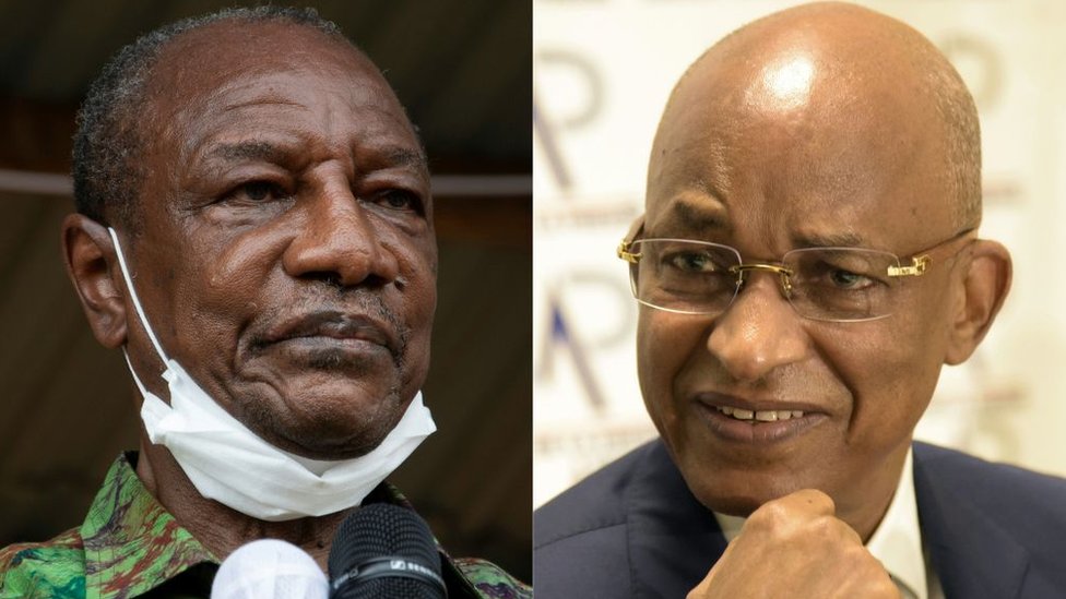 Guinea President Alpha Condé (L) and presidential challenger Cellou Dalein Diallo (R)