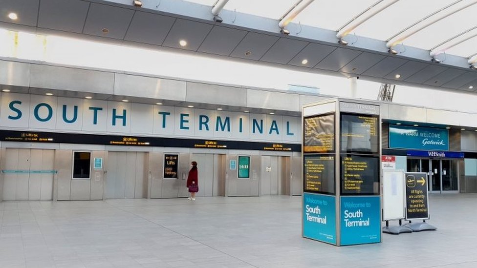 A virtually deserted terminal at Gatwick Airport on Sunday