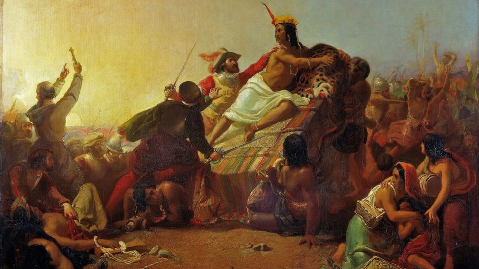 Pintura de Pizarro y Atahualpa.