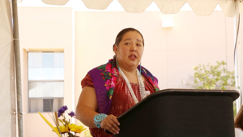 Navajo politician Amber Crotty in a speaking engagement