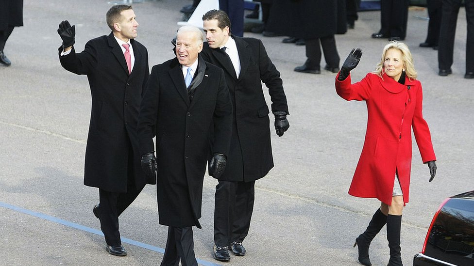 Jill Biden, Joe Biden y sus hijos Hunter y Beau Biden.