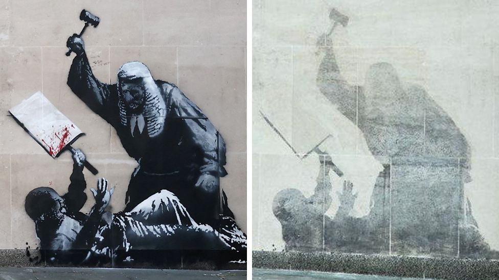 Banksy 'judge' mural scrubbed from Royal Courts of Justice wall