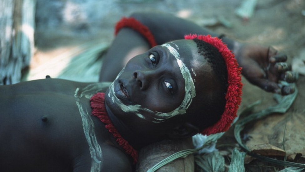 A Jarawa man with a painted face