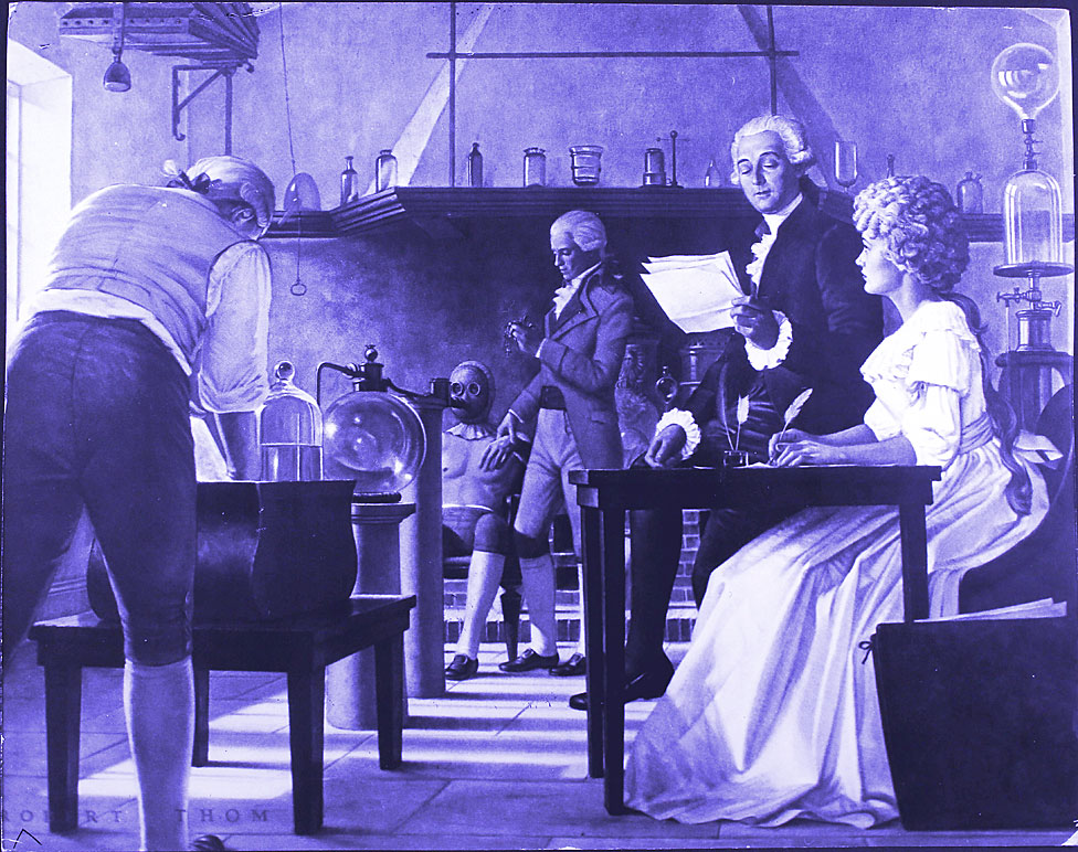 Antoine y Marie Lavoisier en el laboratorio
