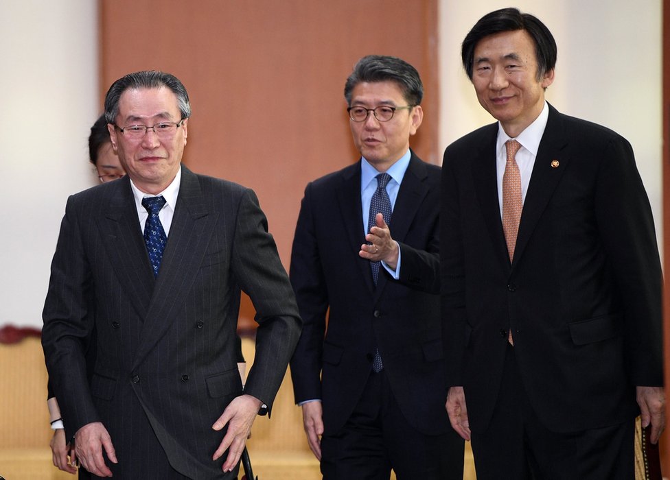 El enviado especial de China a la península coreana, Wu Dawei (izq.), se reunión con el principal enviado nuclear de Corea del Sur, Kim Hong-kyun (centro) y el ministro de exteriores Yun Byung-se (der.) El enviado especial de China a la península coreana, Wu Dawei (izq.), el principal enviado nuclear de Corea del Sur, Kim Hong-kyun (centro) y el ministro de exteriores Yun Byung-se (der.) en una reunión en Seúl
