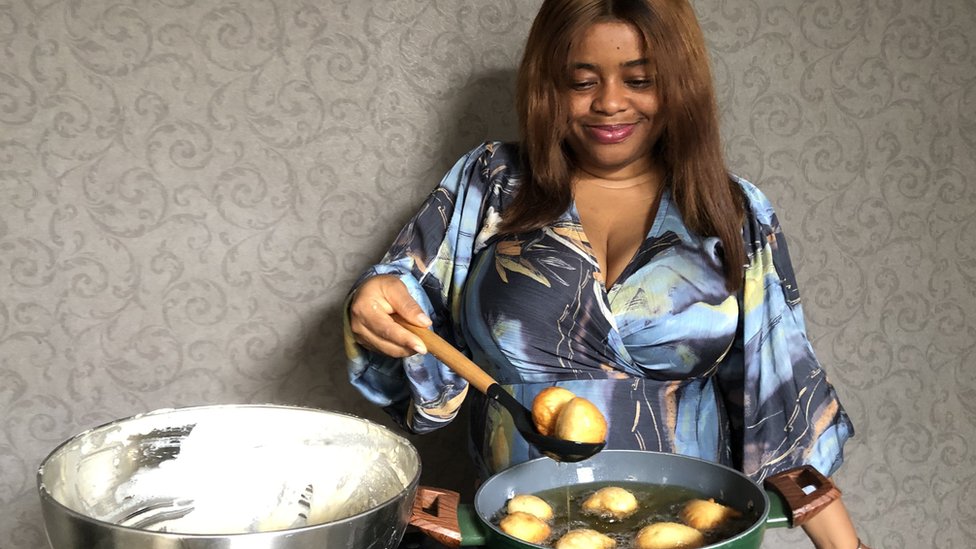 A woman frying