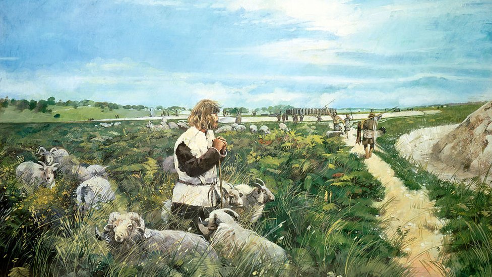 Ilustración de un granjero del neolítico