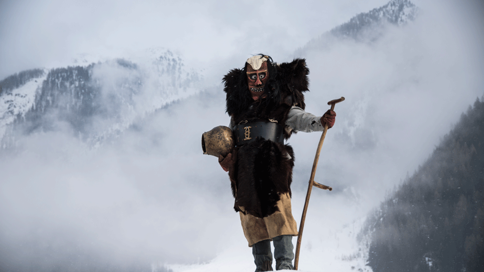 Man in mask in Lötschental valley