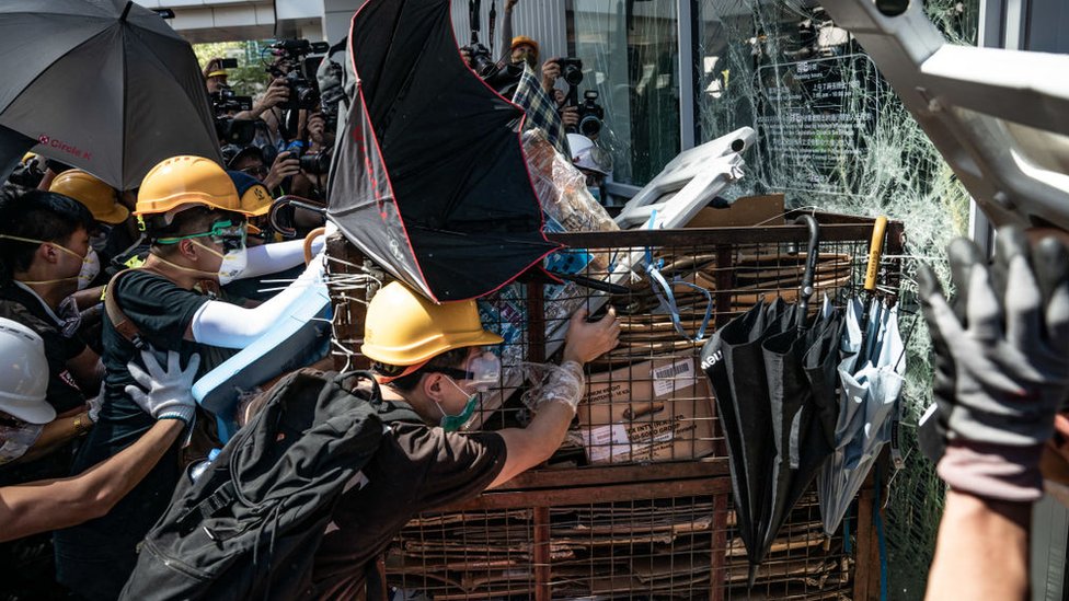 Manifestantes en Hong Kong