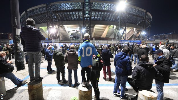 Fans gather outside Napoli's stadium