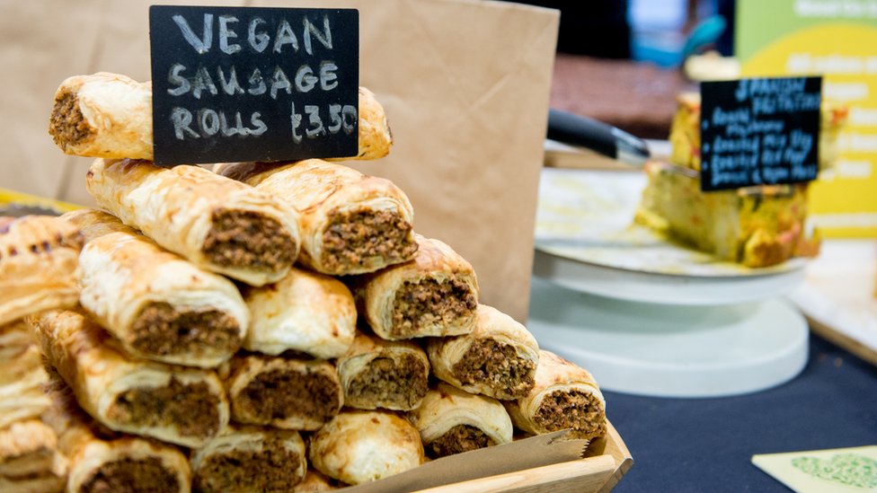 Vegan sausage rolls for sale during Plant Powered Expo 2020 at Olympia London