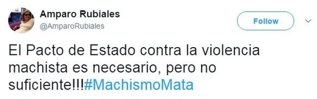 Ампаро Рубиалес пишет в Твиттере: «Государственный пакт против насилия со стороны мачо необходим, но его недостаточно!»