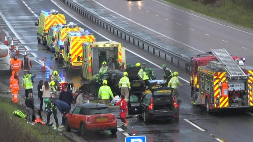 Life threatening injury after A120 Felsted five car crash