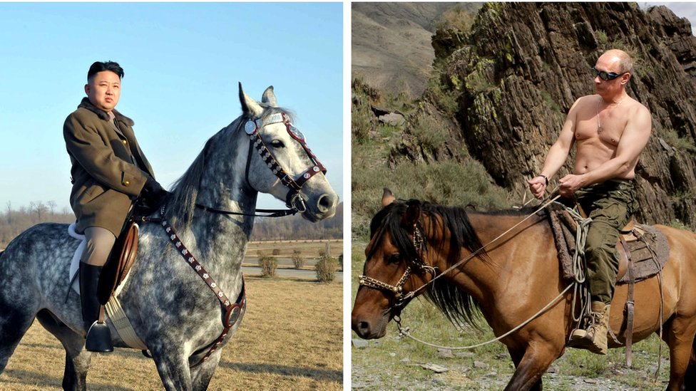 Kim Jong-un y Vladimir Putin a caballo