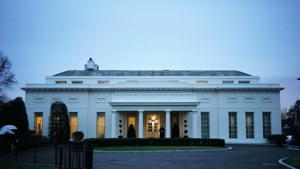 A March 6, 2018 photo shows the West Wing of the White House at dusk in Washington, DC.