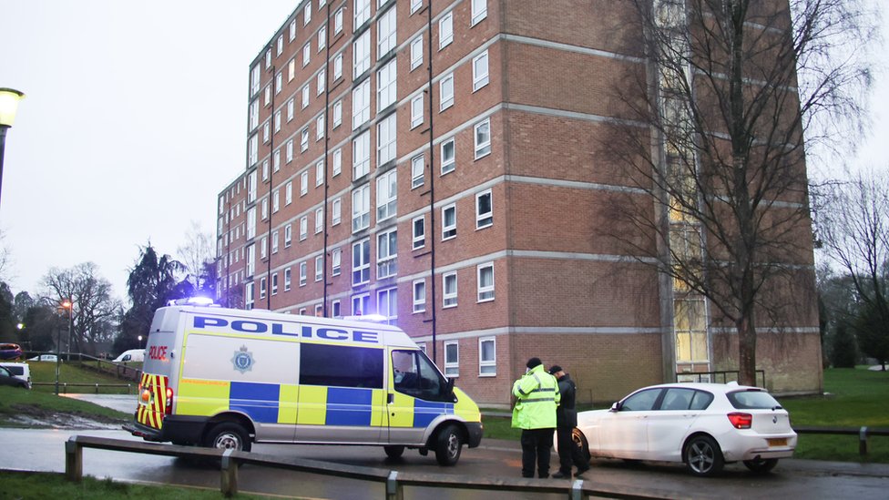 Police outside the block