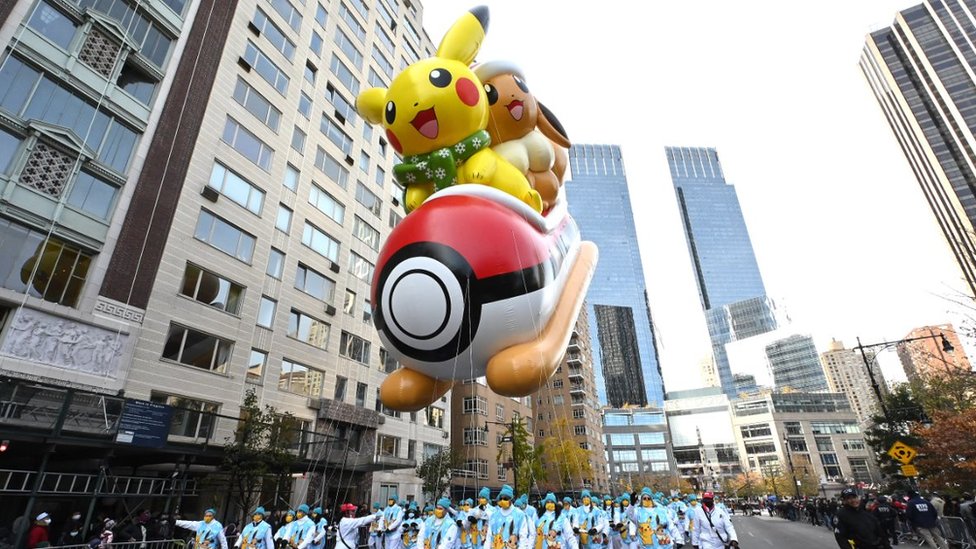 Pikachu and Eevee's balloon flies over Manhattan for Thanksgiving