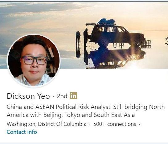 A screenshot of Dickson Yeo`s now-deleted LinkedIn profile