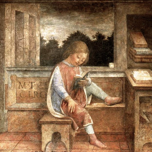 Cicerón, de niño, leyendo, en un fresco de Vincenzo Foppa (1464). (Wellcome Collection)