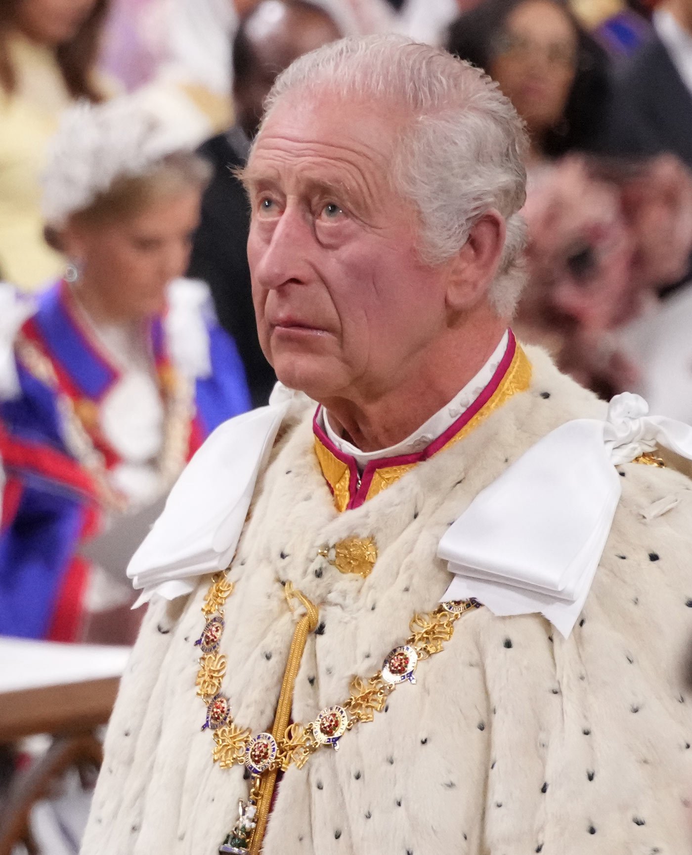 King Charles III looks on ahead of the crowning ceremony