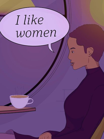 Ilustración de una mujer diciendo "Me gustan las mujeres".