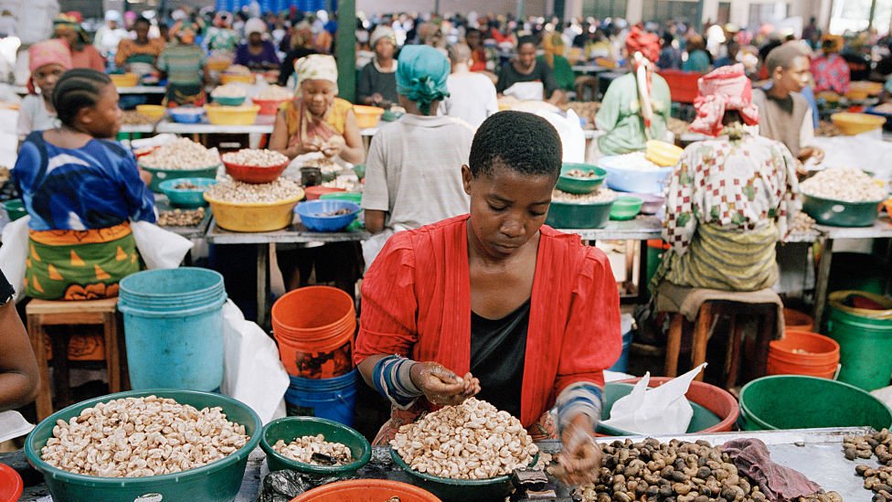 Cashew nut factory workers at a production line in Mtwara, Tanzania