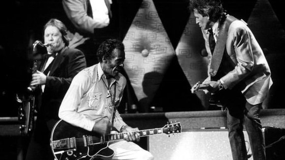 Chuck Berry plays at a 60th birthday tribute