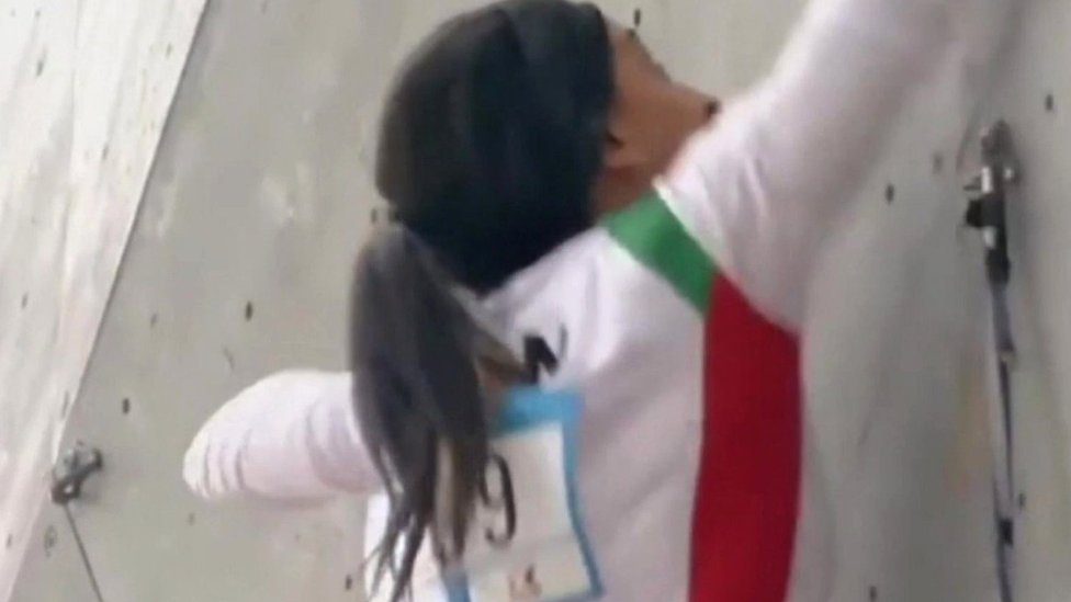 Iranian climber Elnaz Rekabi competes without a headscarf at the IFSC Asian Championships in Seoul, South Korea, on 16 October 2022