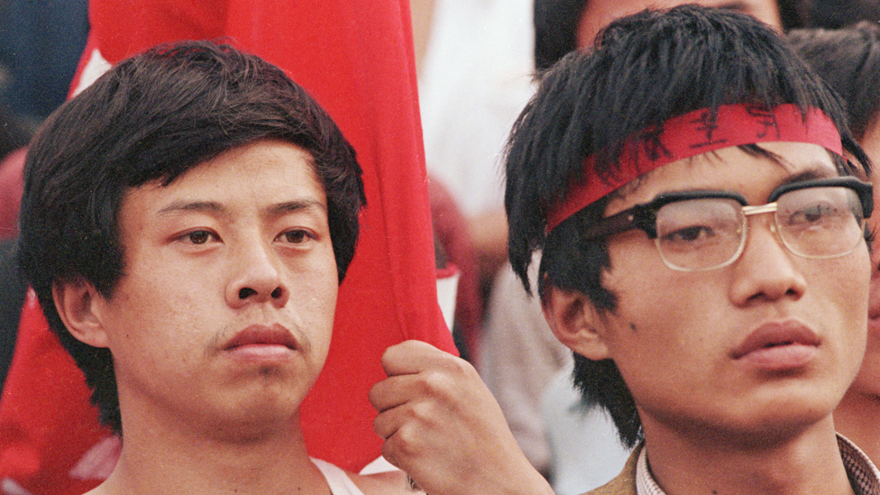 المتظاهرون في ساحة تيانانمن ، 1989
