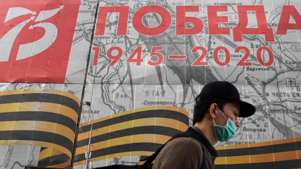 Big banners went up weeks ahead of the victory parade in Moscow