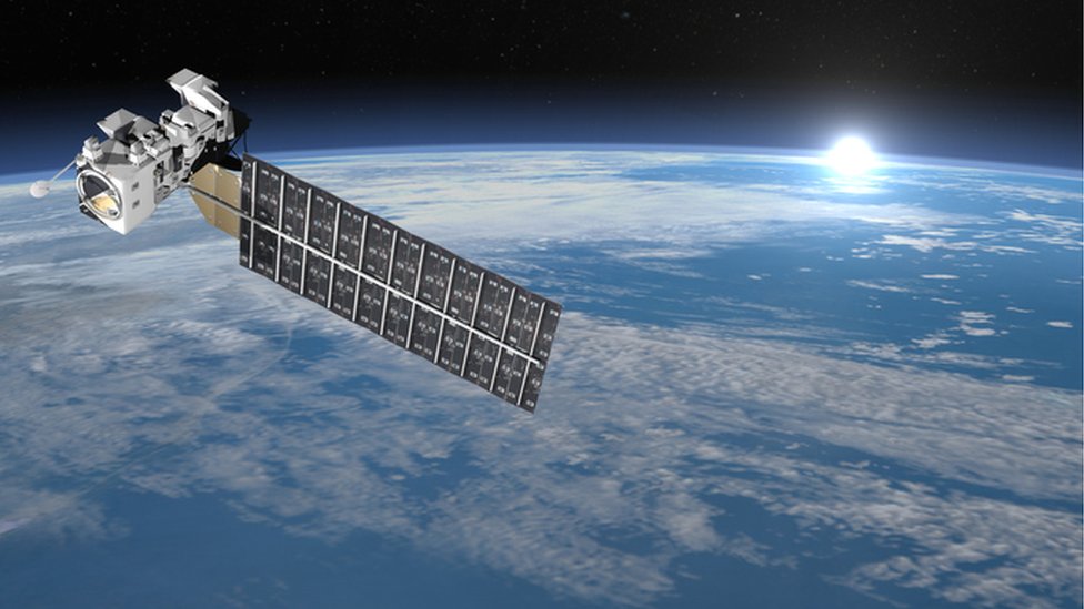 Satélite sobre la Tierra.