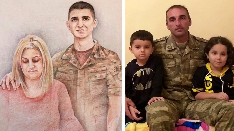 Составное изображение Саргиса Акопяна с матерью (слева) и Фариза Гасанова и его детей