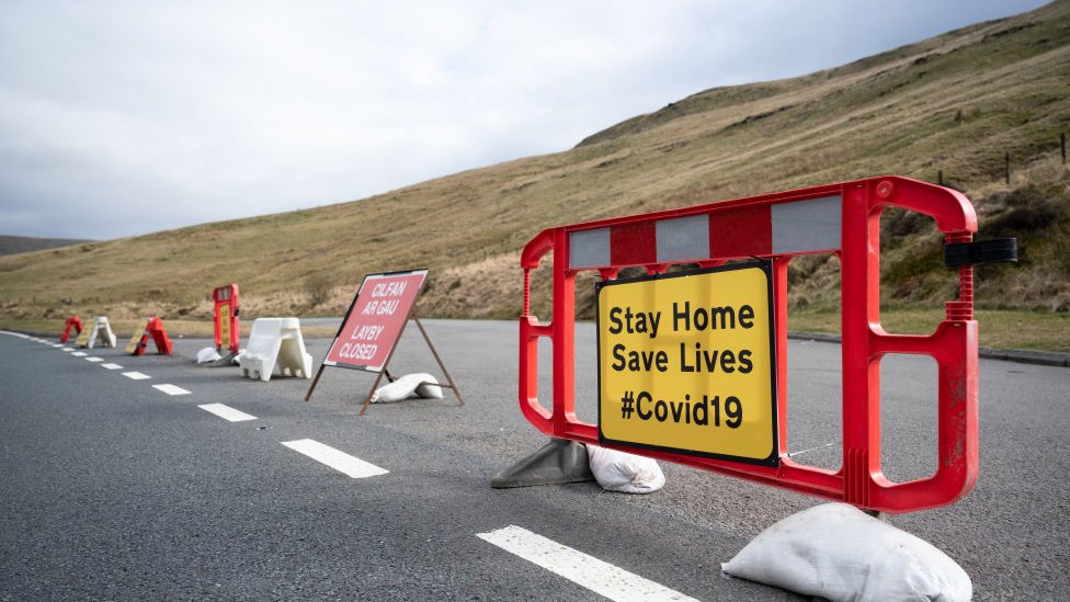 Layby in Brecon Beacons in Powys shut during the first national Covid lockdown in Wales