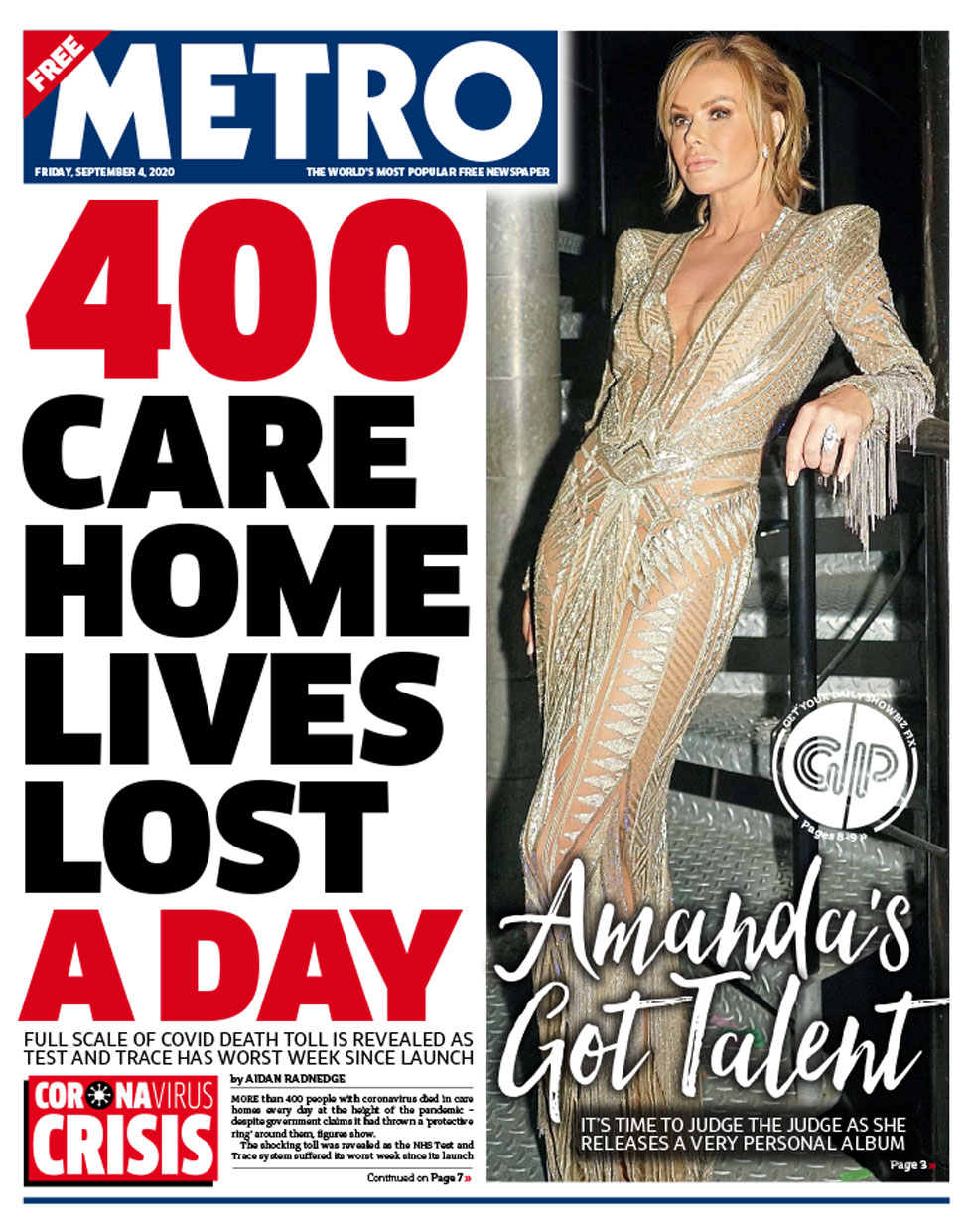 Front page of the Metro