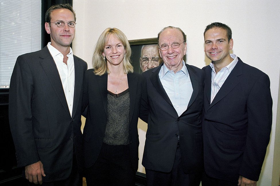 A 2007 picture shows Rupert Murdoch with his three eldest children - James (L), Elisabeth, and Lachlan - at London's National Portrait Gallery