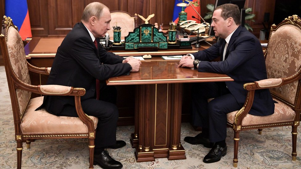 Russian President Vladimir Putin with Prime Minister Dmitry Medvedev