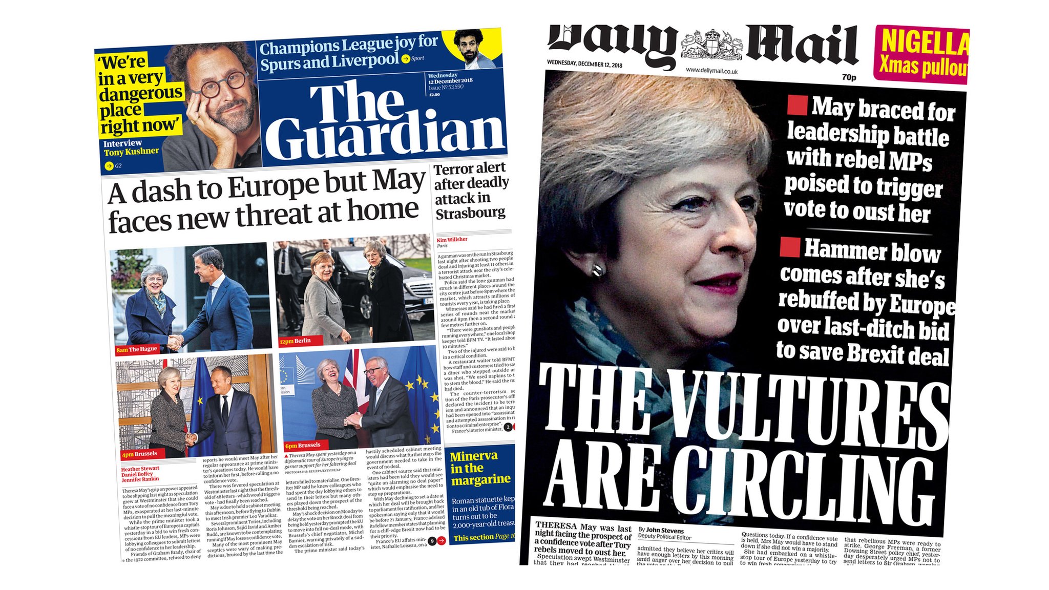 Newspaper headlines PM in jeopardy as Tory MPs mutiny