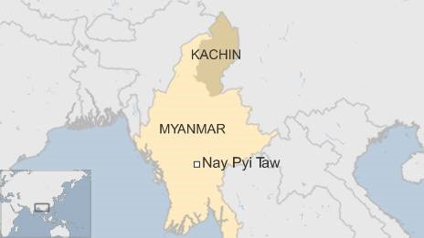 Карта штата Качин в Мьянме