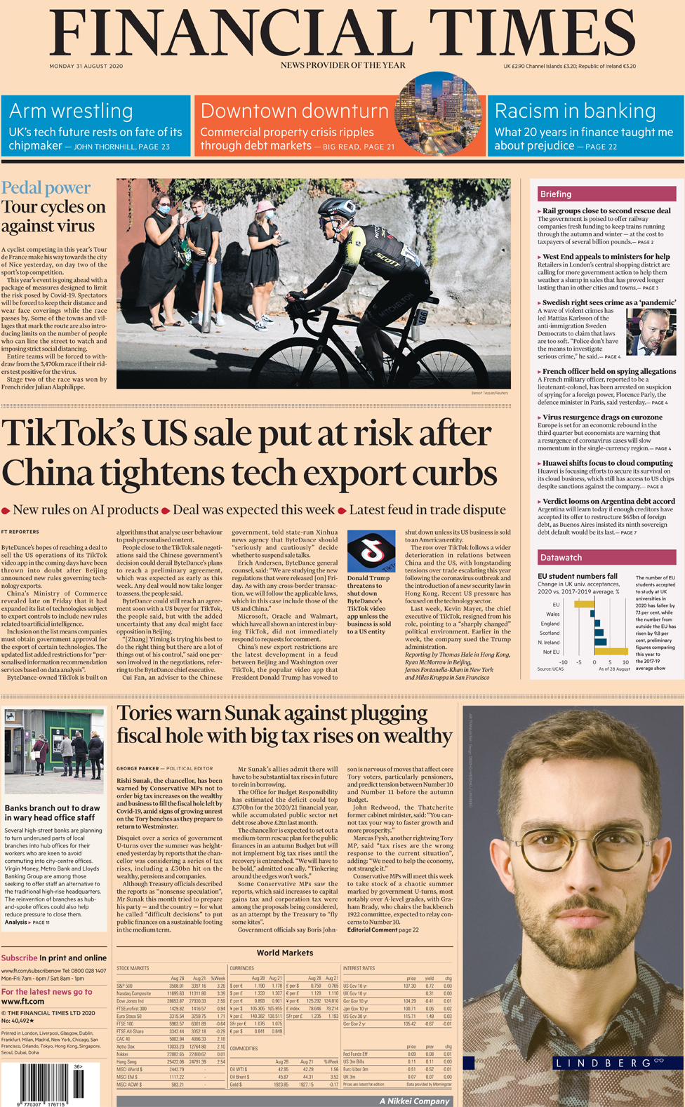 The Financial Times front page 31 August 2020