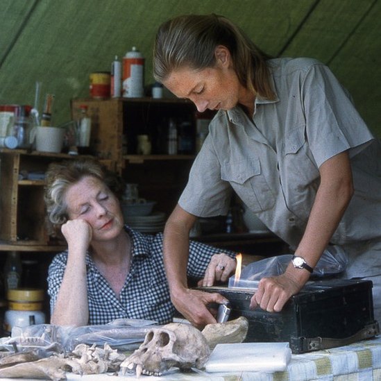 Jane con su madre Vanne en Gombe en la década del 60, prensando plantas