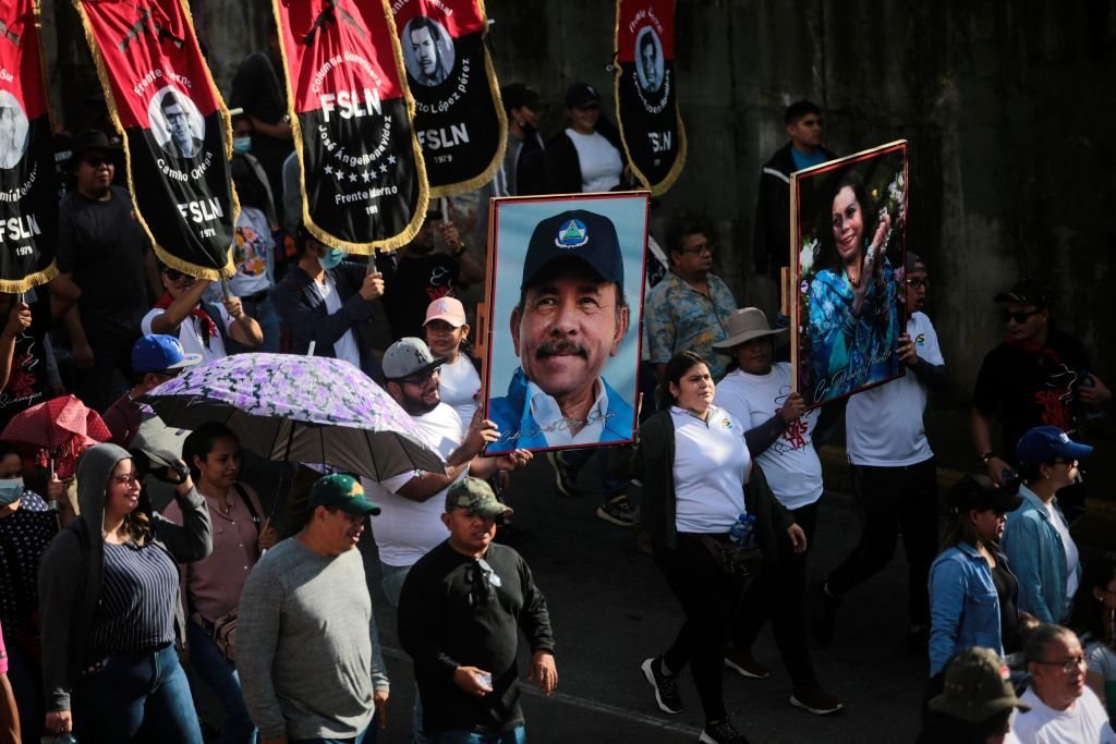 Manifestantes a favor del gobierno de Daniel Ortega.