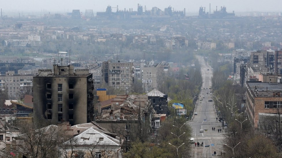 Vista aérea de Mariúpol luego de los ataques rusos