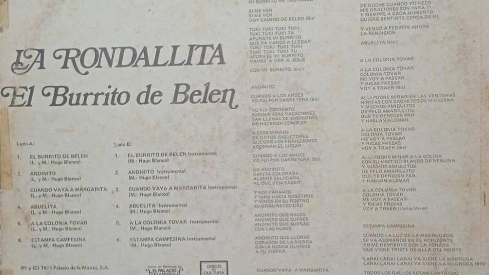 La contraportada del disco El Burrito de Belén de La Rondallita