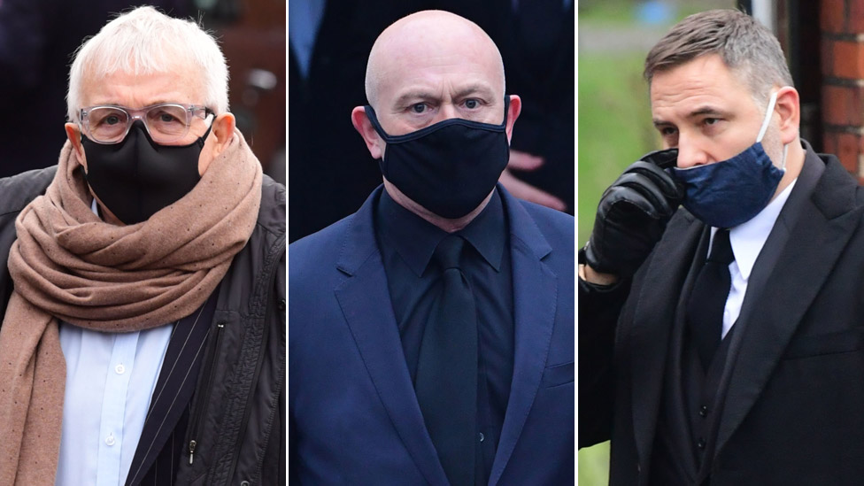 Left-right: Christopher Biggins, Ross Kemp and David Walliams were among the mourners