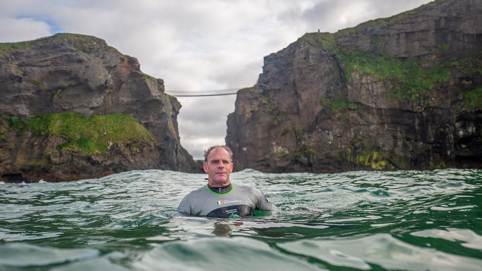 Anrí Ó Domhnaill near Carrick-a-Rede rope bridge in County Antrim